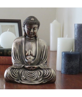 Classic Style Buddha in meditation pose - bronze coated reconstituted marble soldes