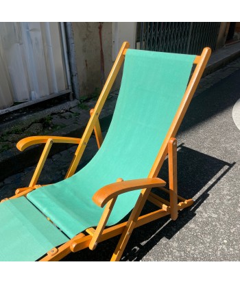 Transat chaise longue vintage verte DEJOU pas cher