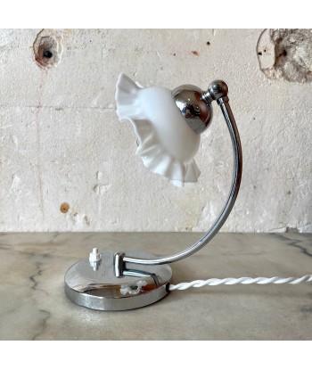 Petite lampe Art Déco pied chromé abat-jour mini opaline Pour