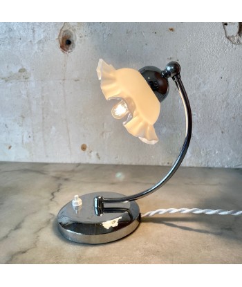 Petite lampe Art Déco pied chromé abat-jour mini opaline Pour