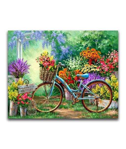 Broderie Diamant  Vélo et Décor Fleuri en linge