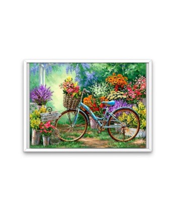 Broderie Diamant  Vélo et Décor Fleuri en linge