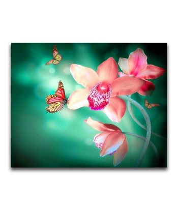 Broderie Diamant  Orchidée Rose et Papillon Pour