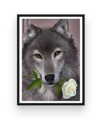 Broderie Diamant  Loup et Rose Blanche du meilleur 