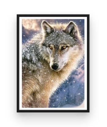 Broderie Diamant  Loup et Neige Pour